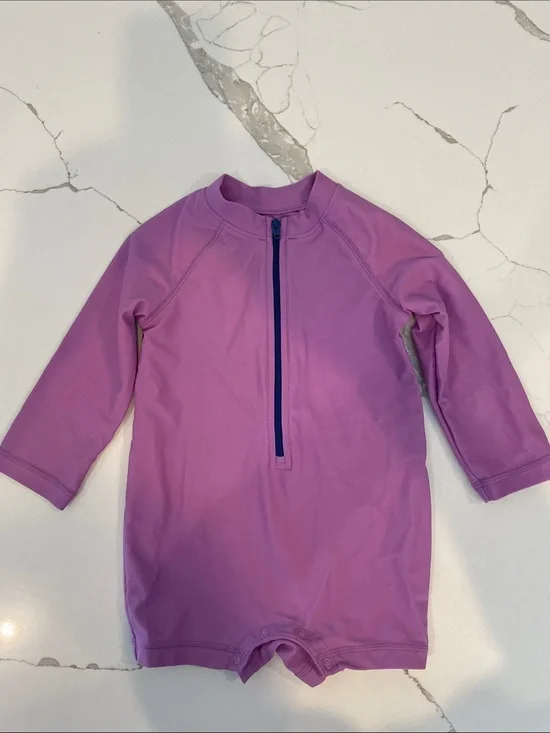 Primary Lavender Long-Sleeve One-Piece Swim Suit with Front Zipper