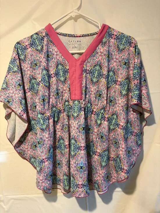 Girls Cabana Life Size 6X V-Neck Poncho Caftan Style Swim Cover Up