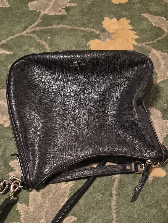 kate spade black pebble leather crossbody with gold logo