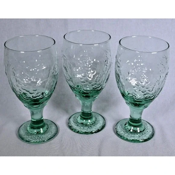 Set of 3 Vintage Libbey Spanish Green Orchard Fruit Goblets 16 oz Glass