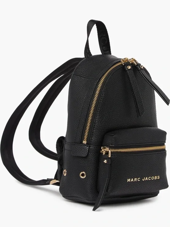 Marc Jacobs Black Pebbled Leather Mini Backpack with Gold Hardware