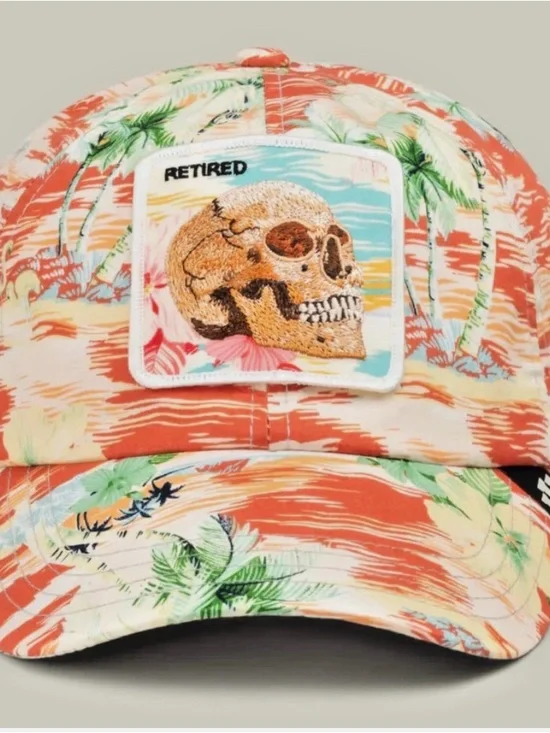 Retired Tropical Skull Patch Baseball Cap - Coral