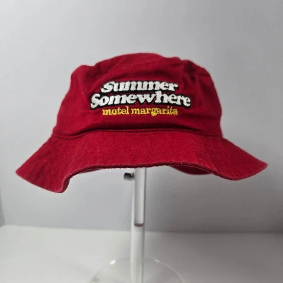 Otto Bucket Hat Red Summer Somewhere Motel Margarita Embroidered Sun Hat