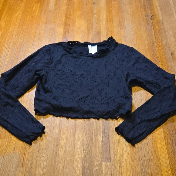 Celebrity Pink Swim Girls Large (11-13) Black Eyelet‎ Long Sleeve Crop Coverup