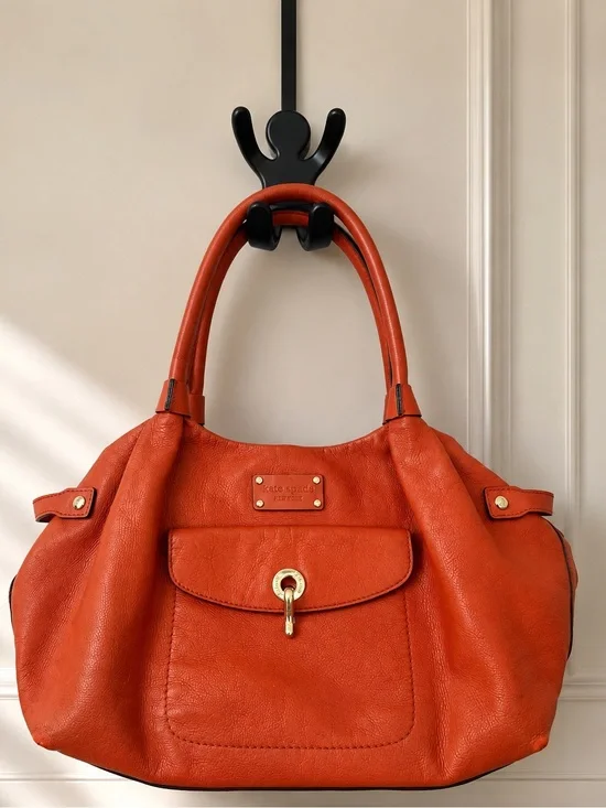 kate spade orange pebbled leather shoulder bag