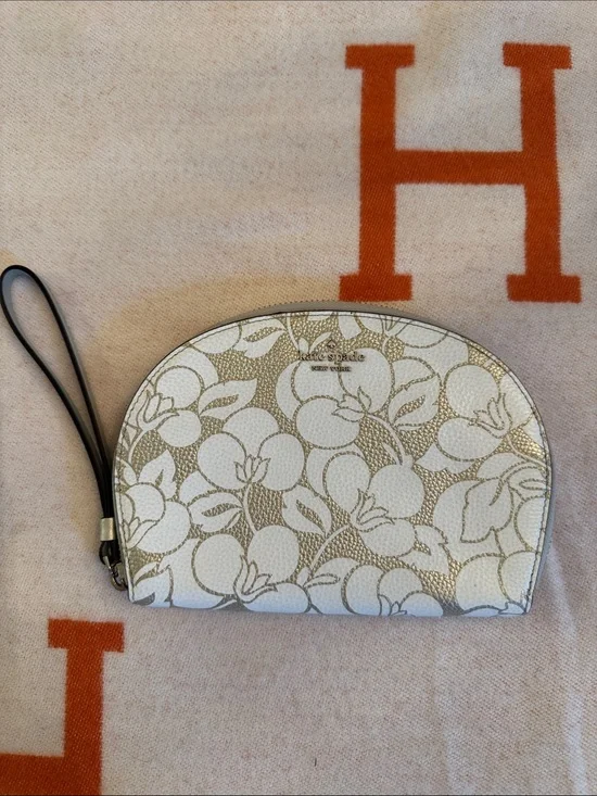 kate spade white and gold floral half moon wristlet pouch New w Tag