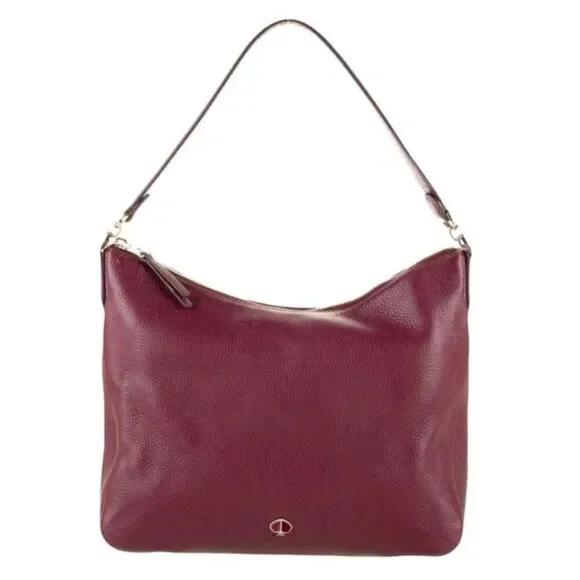 Kate Spade Polly Medium Leather Shoulder Hobo Bag Cherrywood Burgundy Wine