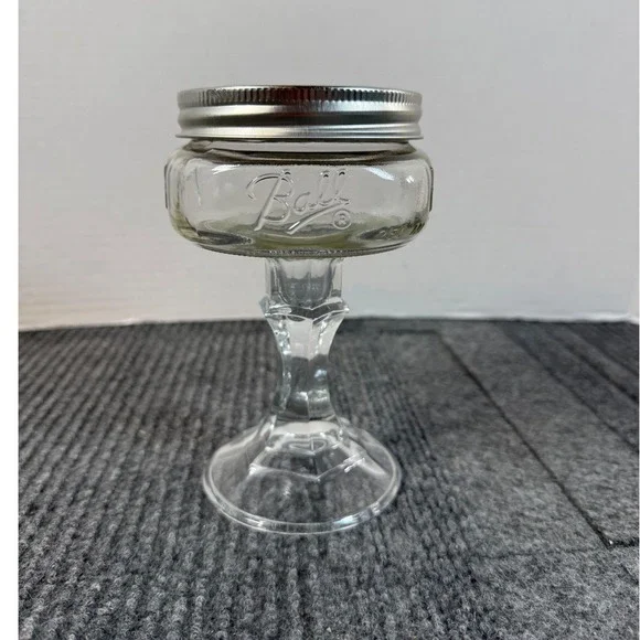 Ball Mason Jar Martini Glass Clear Glass Stemmed Goblet w/ Lid 6.5 Inch