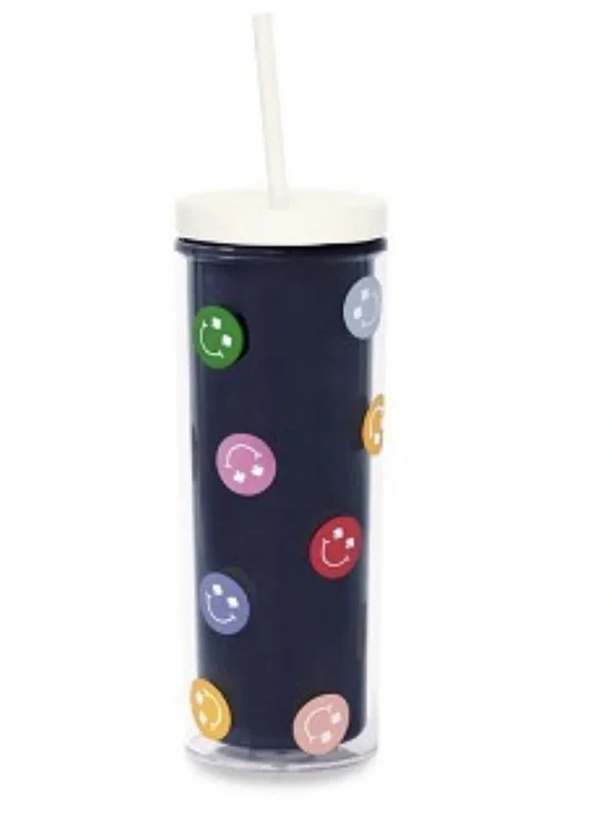 Kate Spade New York 24 oz Smiley Acrylic Travel Tumbler with Straw