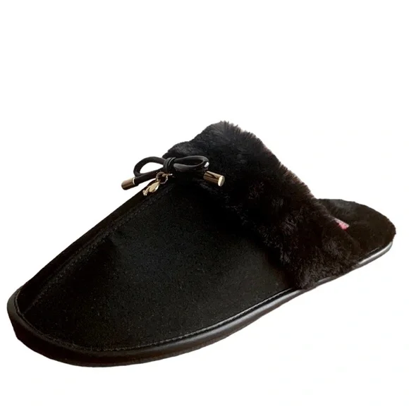 Kate Spade Lacey Textile Faux Fur Slippers Black 7B (US) 37.5 (EU)