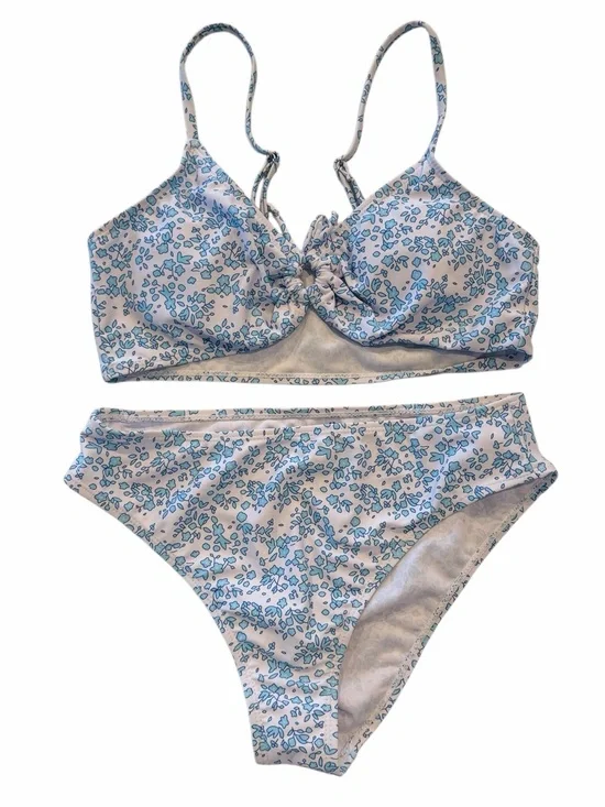 New Condition Teen 14Y Blue Floral Bikini Set High Waist Adjustable Straps