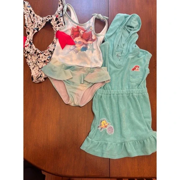 Disney Swimwear Bundle Kids 5T 6X 7 Ariel Dalmatians Swimsuits CoverUp Excellent