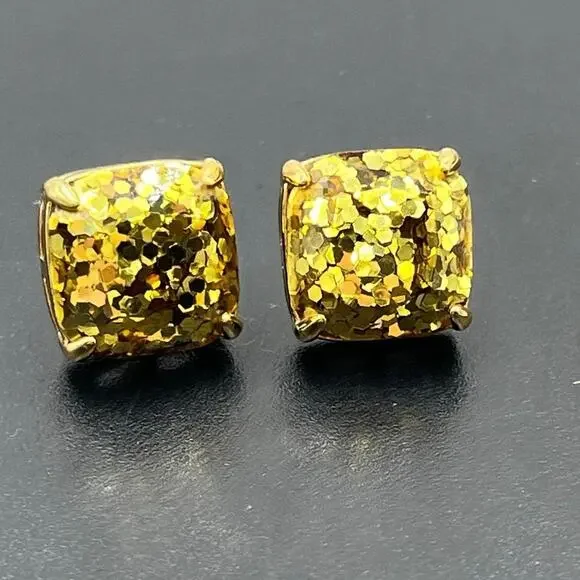 KATE‎ SPADE New York Gold Glitter Crystal Small Square Prong Set Stud Earrings