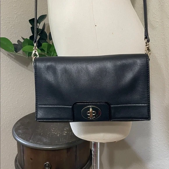 Kate Spade smooth black leather crossbody bag