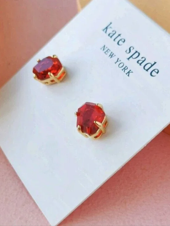 kate spade Red Crystal Gold-Tone Octagon Stud Earrings