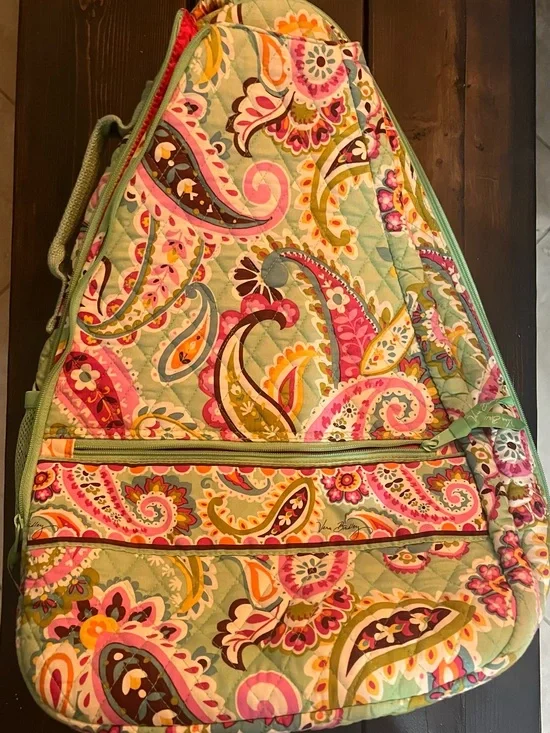 Vera Bradley Tutti Fruiti Quilted Paisley Sling Backpack in Pink, Green & Yellow