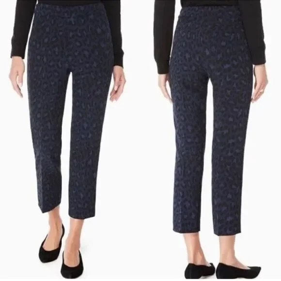 kate spade 16 Wild Ones Navy Blue Black Leopard Print Ankle Cropped Slacks