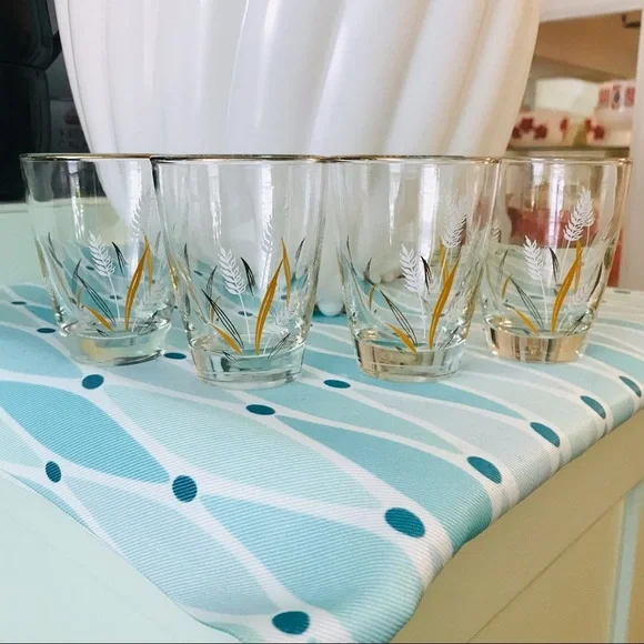 Vintage Libbey Juice Glasses Wheat gold white tan brown