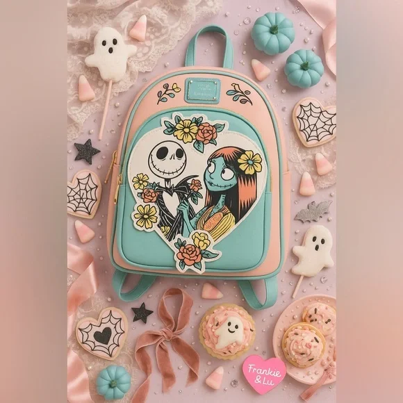 Disney The Nightmare Before Christmas Jack & Sally Floral Heart Backpack NWT