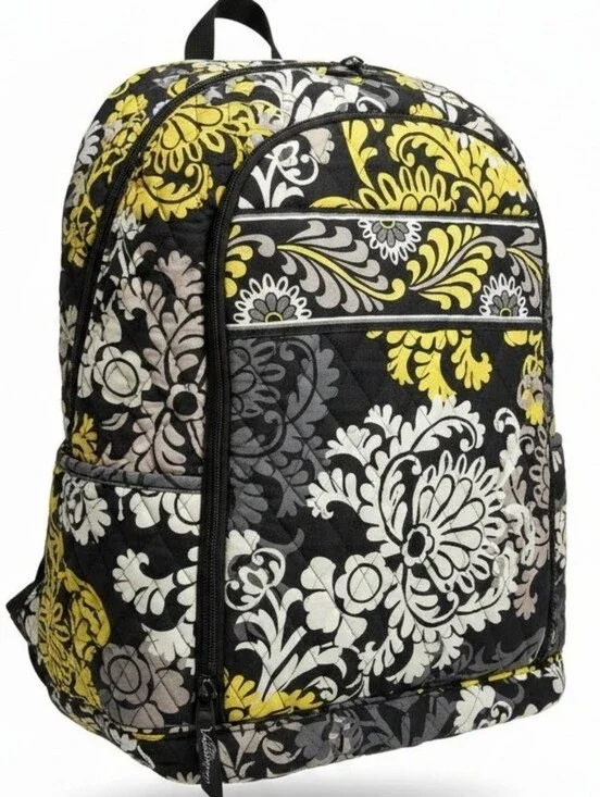 VERA BRADLEY | Quilted Floral Backpack Travel School Laptop Yellow Black Grey