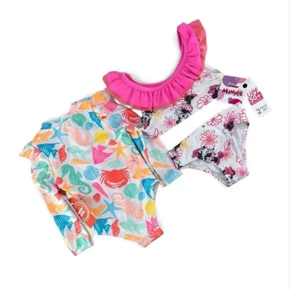 Rash Guard Swimsuit & Bikini Featuring Mini Mouse 2-Pack Size 12M