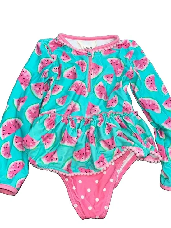 Matilda Jane Long Sleeve Bathing Suit Rash Guard Watermelon Ruffled Size 2