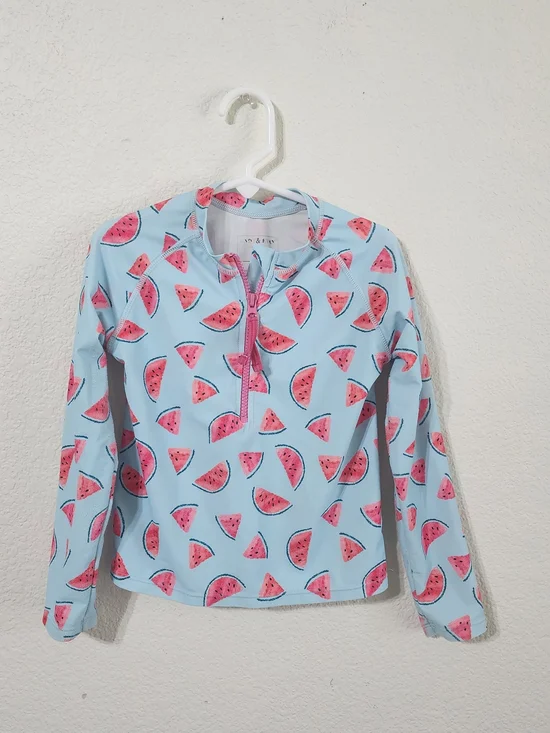 Andy & Evan Girls' 5 Watermelon Print Rashguard Swim Top