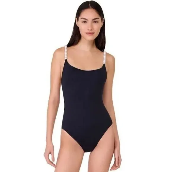 Kate Spade New York Pearl Strap One- Piece Swimsuit Black Small