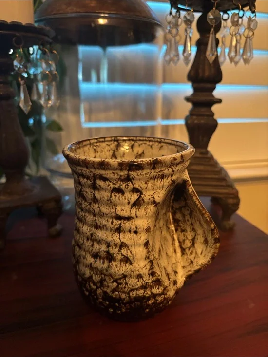 Rustic Ceramic 20 oz Coffee Mug in Cream and Brown - Handmade