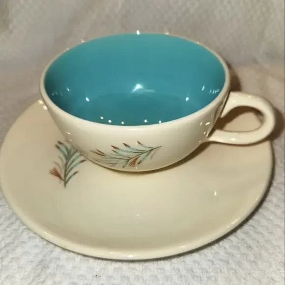 Vintage Homer Laughlin Fortune MCM Cup and Saucer Turquoise Aqua Made in USA