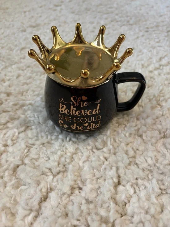 Gold Crown Black Ceramic Mug - 