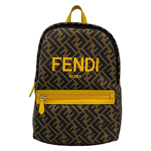 Fendi Zucca Backpack 8BZ040 Brown Black Yellow Nylon Leather