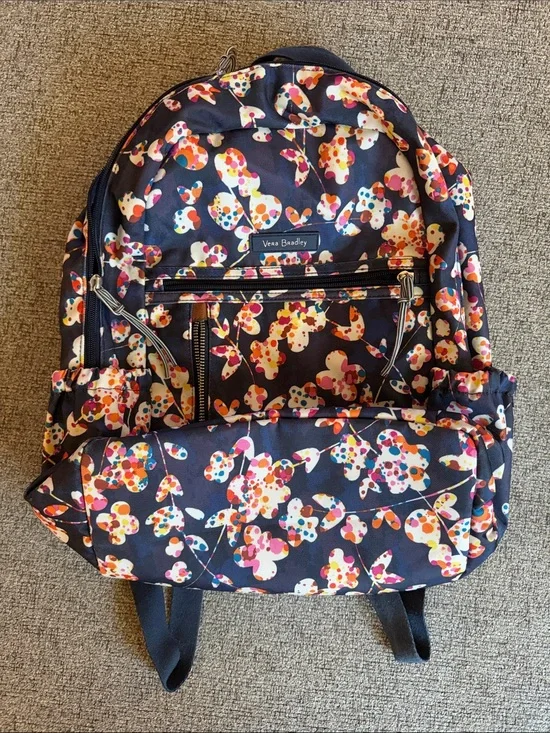 Vera Bradley Navy Recycled Floral Backpack with Multicolor Accents