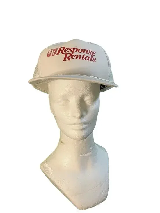 Response Rentals Trucker Hat White Red Logo Mesh Snapback Cap Luna Basics