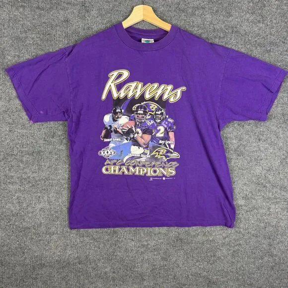 Vintage 2001 Baltimore Ravens AFC Champions T Shirt Mens XL Ray Lewis Purple