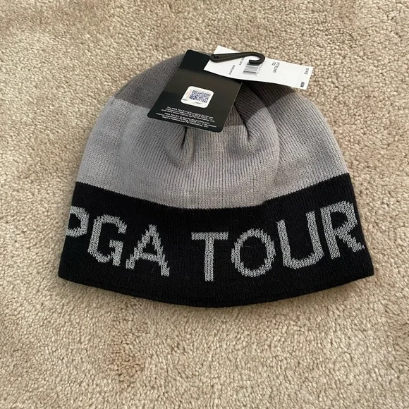 NWT PGA TOUR Two-Tone Gray & Black Knit Hat