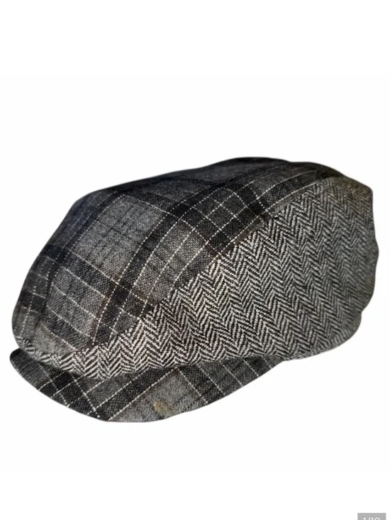 Dockers Cabbie Newsboy Driving Flat Cap Hat Dark Gray Tweed Tartan Plaid Sz S/M