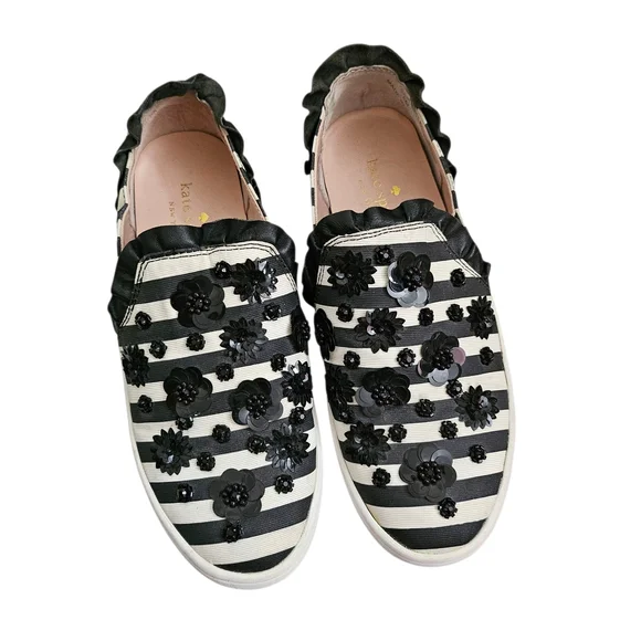 Kate‎ Spade New York Louise Sneakers Womens 6 Slip On Shoes Striped Black White