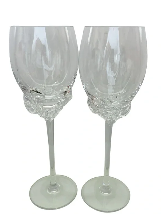 Tamaian Romania Signed Hand Blown  Art Wine Glasses-Pair
