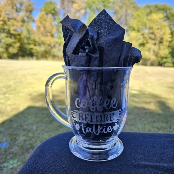 Handmade Beautiful Beacons Coffee Before Talkie Hand Etched Glass Mug