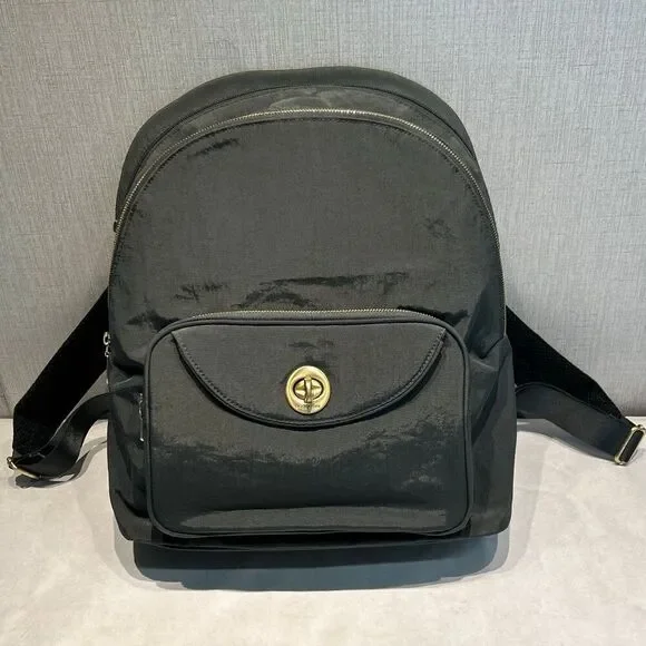 Baggallini Brussels Laptop Backpack Bag Purse Gray Gold Hardware
