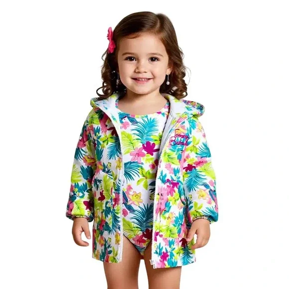 Tommy Bahama Girls Tropical Parrot Floral 1 Piece Swimsuit &Cover Up Set 4/5 NWT