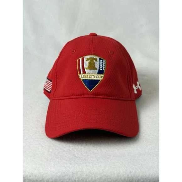 Under Armour Liberty Cup Hat Red Adjustable Golf Cap American Flag Logo Mens