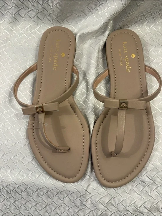 kate spade Neutral Beige Bow T-Strap Sandals