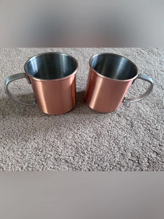 Set of 2 Copper-Tone Stainless Steel Mugs with Silver Handles
