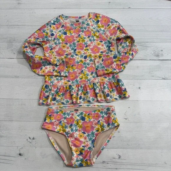 Tea collection girls floral two piece long sleeve rashguard swimsuit size 3