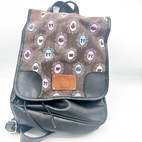 Hello Kitty Backpack‎ Small Black Faux Leather Cameo Print