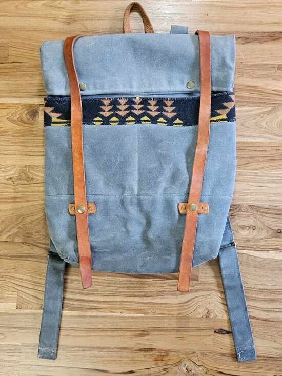Western Bound Goods Waxed Canvas Backpack, Leather Pendleton Wool Gray, $265 Ret