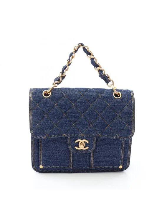 Chanel Backpack Quilted Chain Denim Blue
