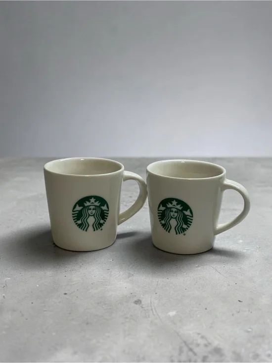 Starbucks White Ceramic Espresso Cups Set of 2 Demitasse Coffee Mugs